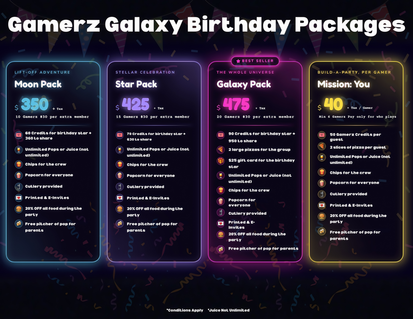 Gamerz Galaxy Birthday Packs New